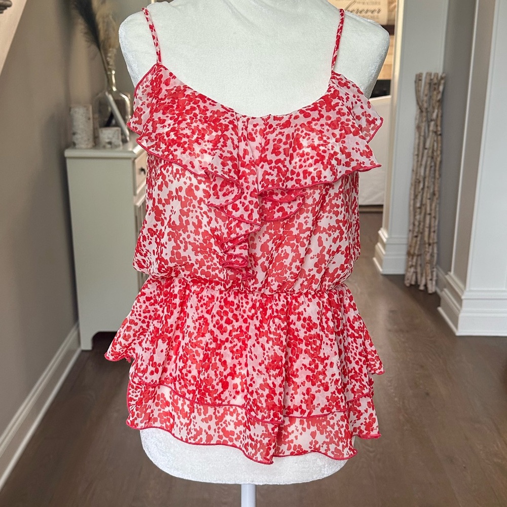 Red orange and white peplum top- size small